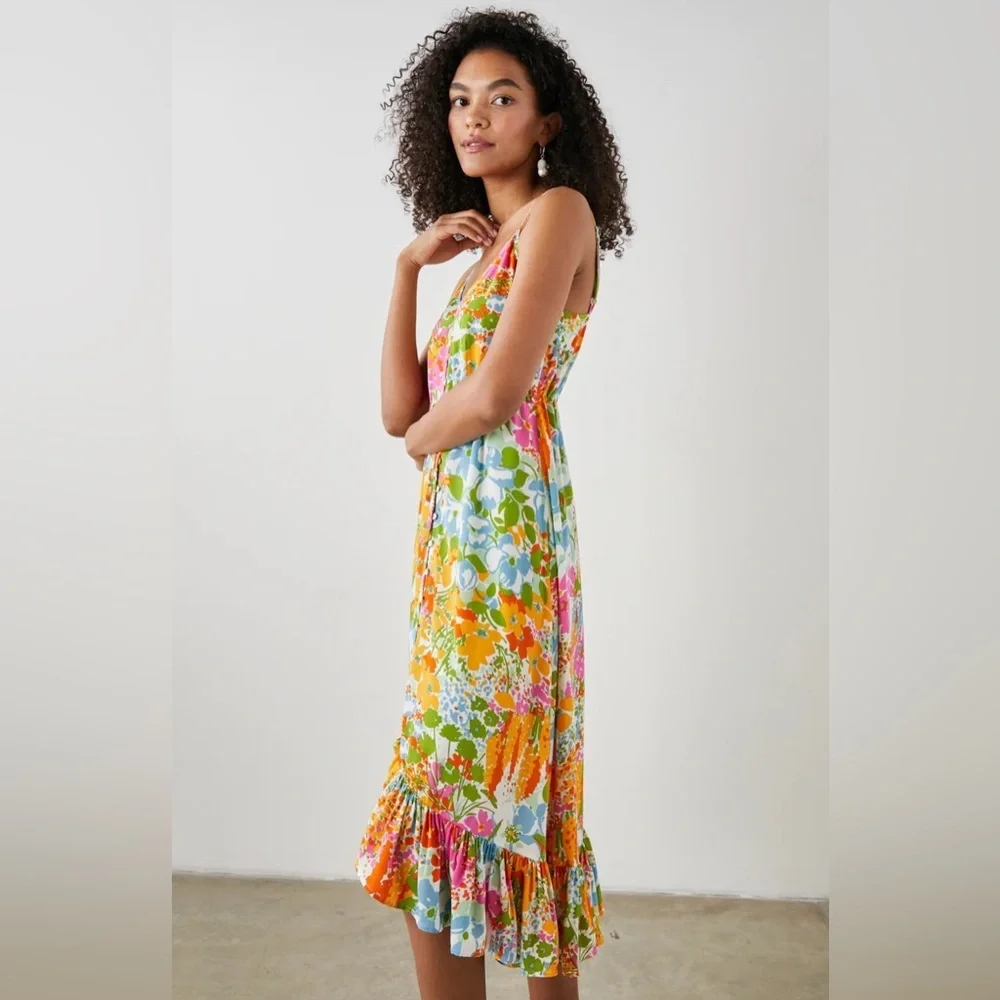 Rails Frida Day Garden Floral‎ High Low Sleeveless Midi Dress Colorful Vacation - Picture 9 of 15